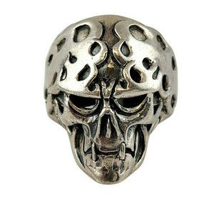 Men's Sterling Silver Flaming Skull Biker Ring